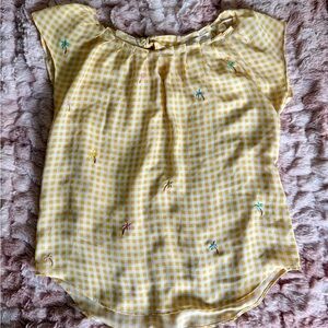 LC Lauren Conrad Yellow Checkered Floral Embroidered Blouse